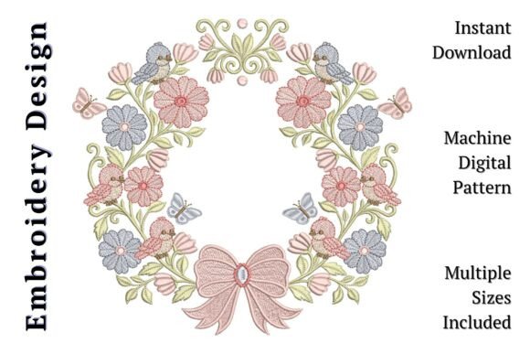 Baby Bird Floral Wreath: A Delicate Embroidery Design