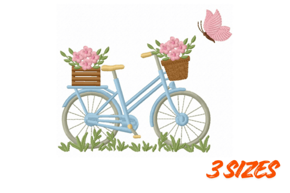 Charming Floral Bicycle Embroidery Design