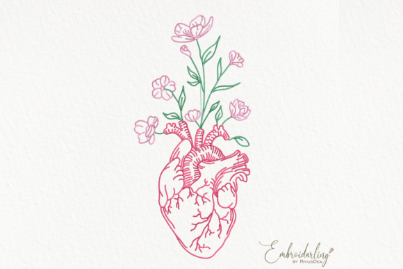 Charming Realistic Human Heart with Flowers