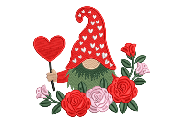 Charming Valentine Gnome with Roses Design