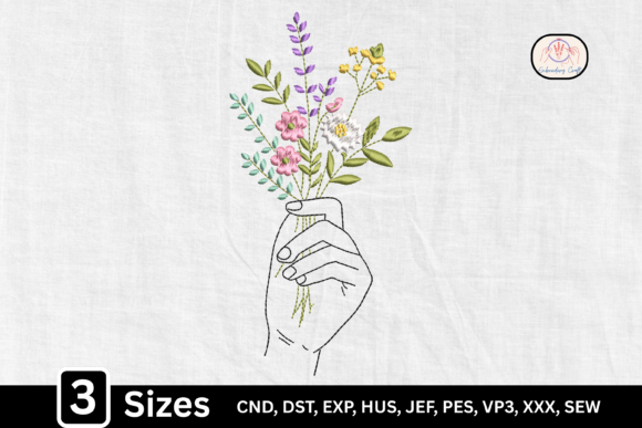 Elegant Line Art Floral Bouquet in Hand