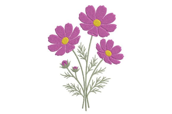Elegant Purple Cosmos Flowers Embroidery Design