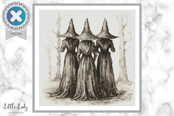 Halloween Witch Cross Stitch Pattern for Apparel
