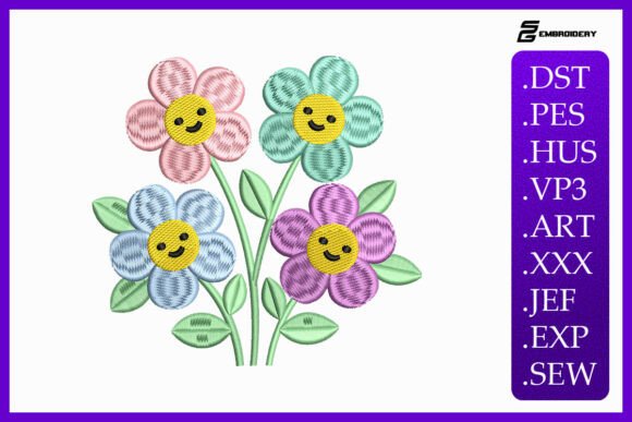 Happy Smiley Flowers Spring: A Joyful Embroidery Design