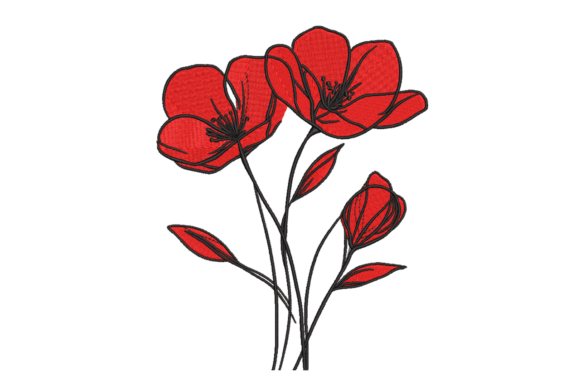 Red Sketch Flowers: A Bold and Beautiful Embroidery
