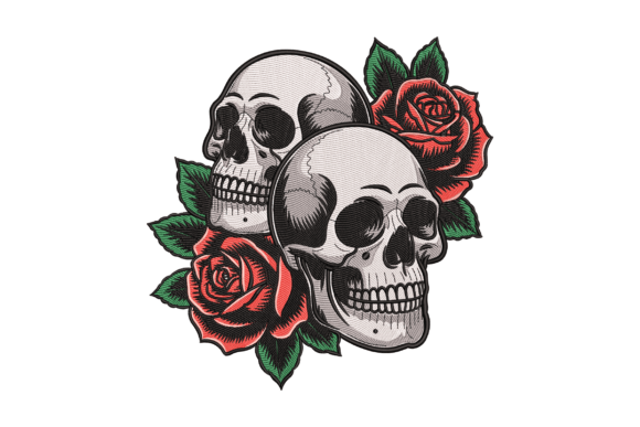 Skull Roses: A Spooky Yet Elegant Embroidery Design