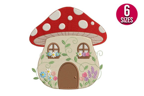 Whimsical Floral Mushroom House Embroidery